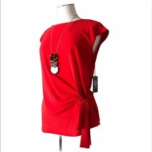 New VINCE CAMUTO Utility Twist Top Cap Sleeve Orange Red Geranium Sz S